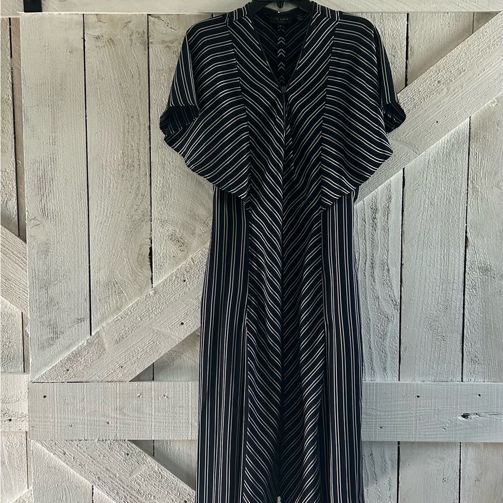 Ted Baker Black and White Striped Long Sleeve Dress